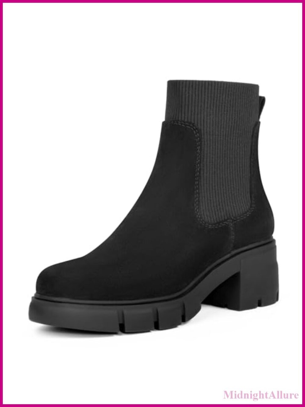 Women's Elastic Chelsea Ankle Boots Chunky Block Heel Platform Lug Sole Booties